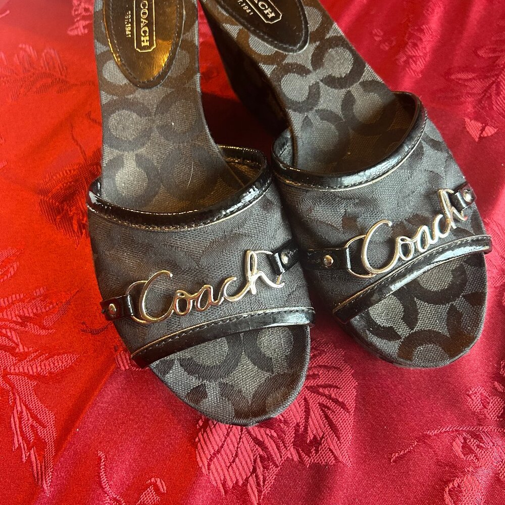 Coach Black Wedges with Silver Logo
